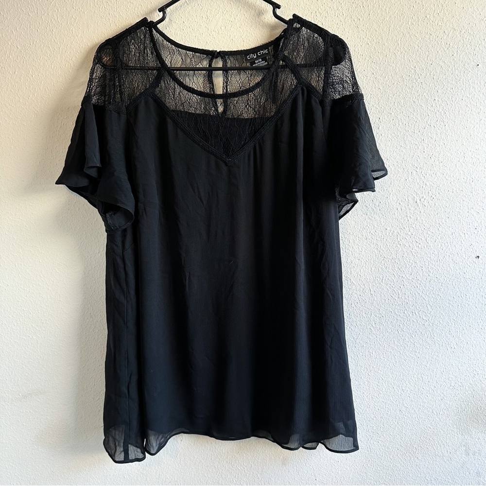 City Chic Lace and Chiffon Blouse- SZ M